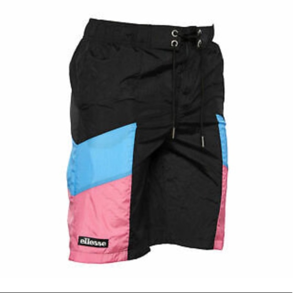 ELLESSE MEN’S HERITAGE EVENDO SWIM SHORT BLACK/PINK/BLUE BATHING SUIT SHORT